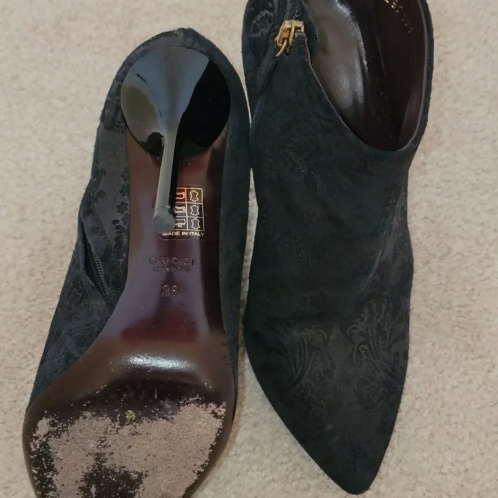 GUCCI Suede Brocade Black Ankle Boots 6 - Picture 5 of 8